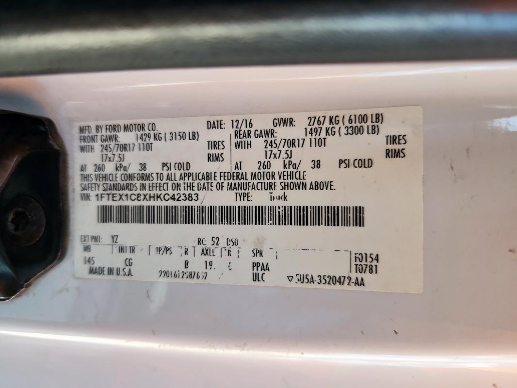 2017 FORD F150 SUPER - 1FTEX1C8XHKC42383