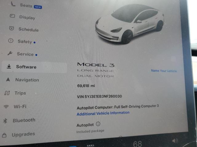2022 TESLA MODEL 3 5YJ3E1EB3NF260030