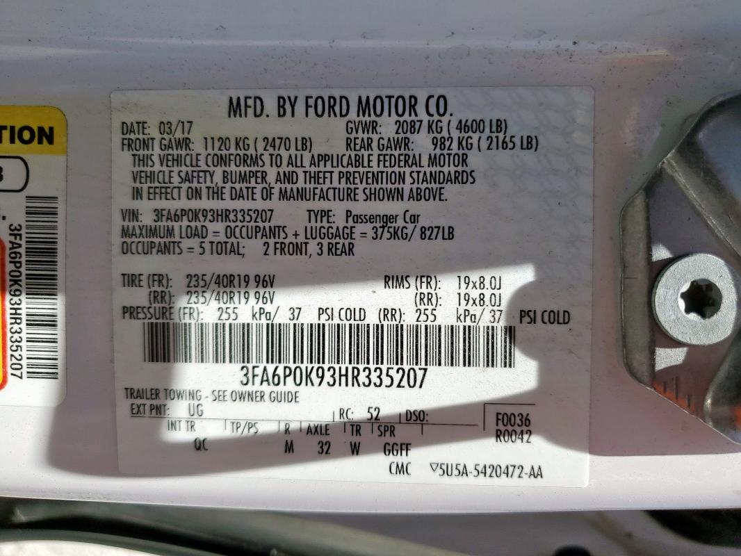 2017 FORD FUSION TIT 3FA6P0K93HR335207