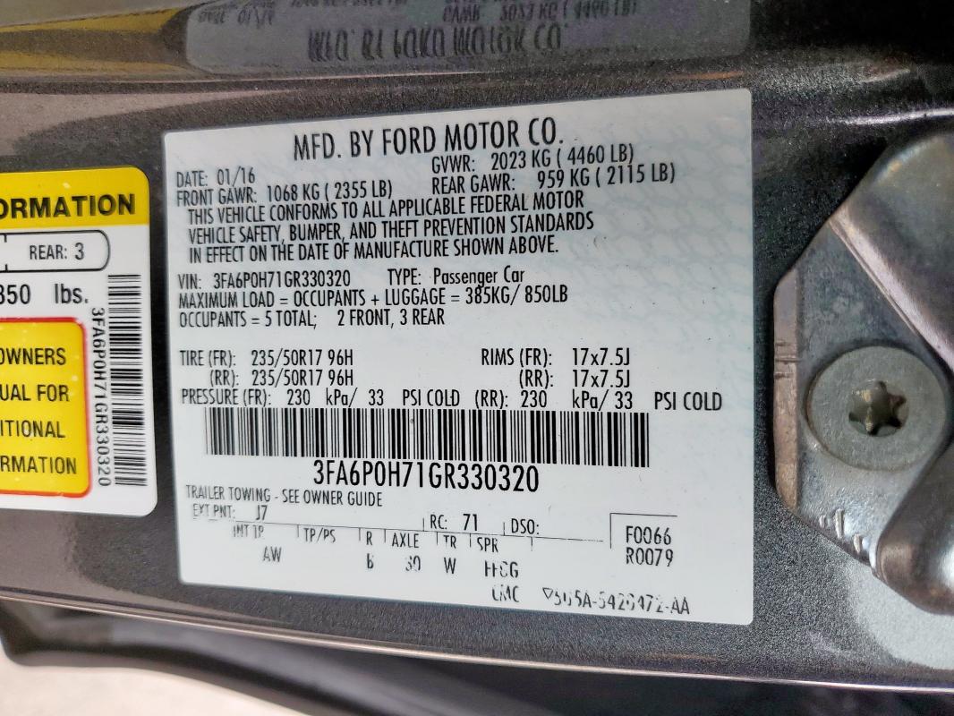 2016 FORD FUSION SE - 3FA6P0H71GR330320