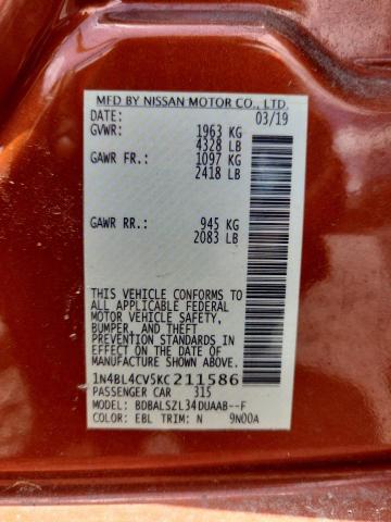2019 NISSAN ALTIMA SR - 1N4BL4CV5KC211586