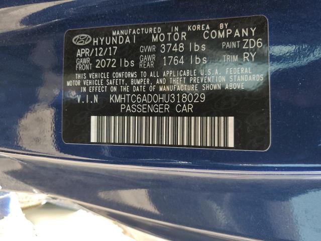 2017 HYUNDAI VELOSTER - KMHTC6AD0HU318029