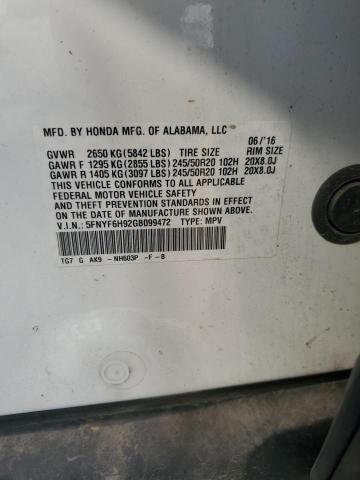 2016 HONDA PILOT TOUR 5FNYF6H92GB099472