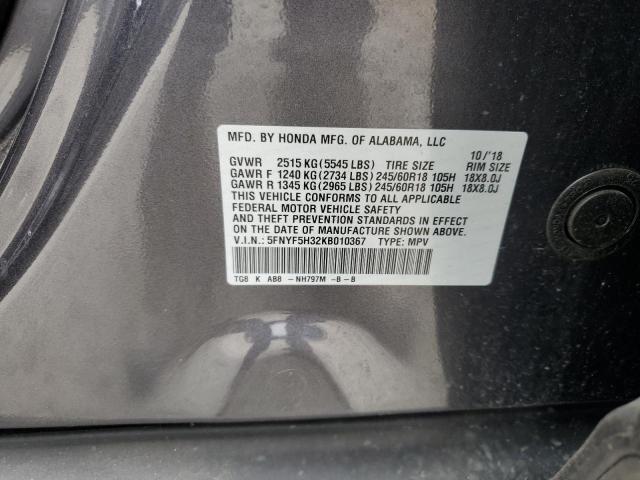 2019 HONDA PILOT EX 5FNYF5H32KB010367