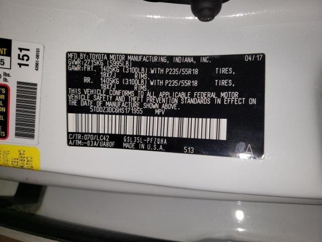 2017 TOYOTA SIENNA XLE 5TDDZ3DC6HS171955