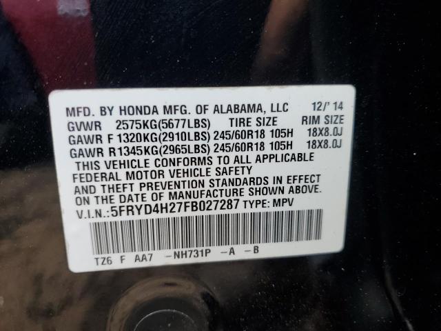 2015 ACURA MDX 5FRYD4H27FB027287