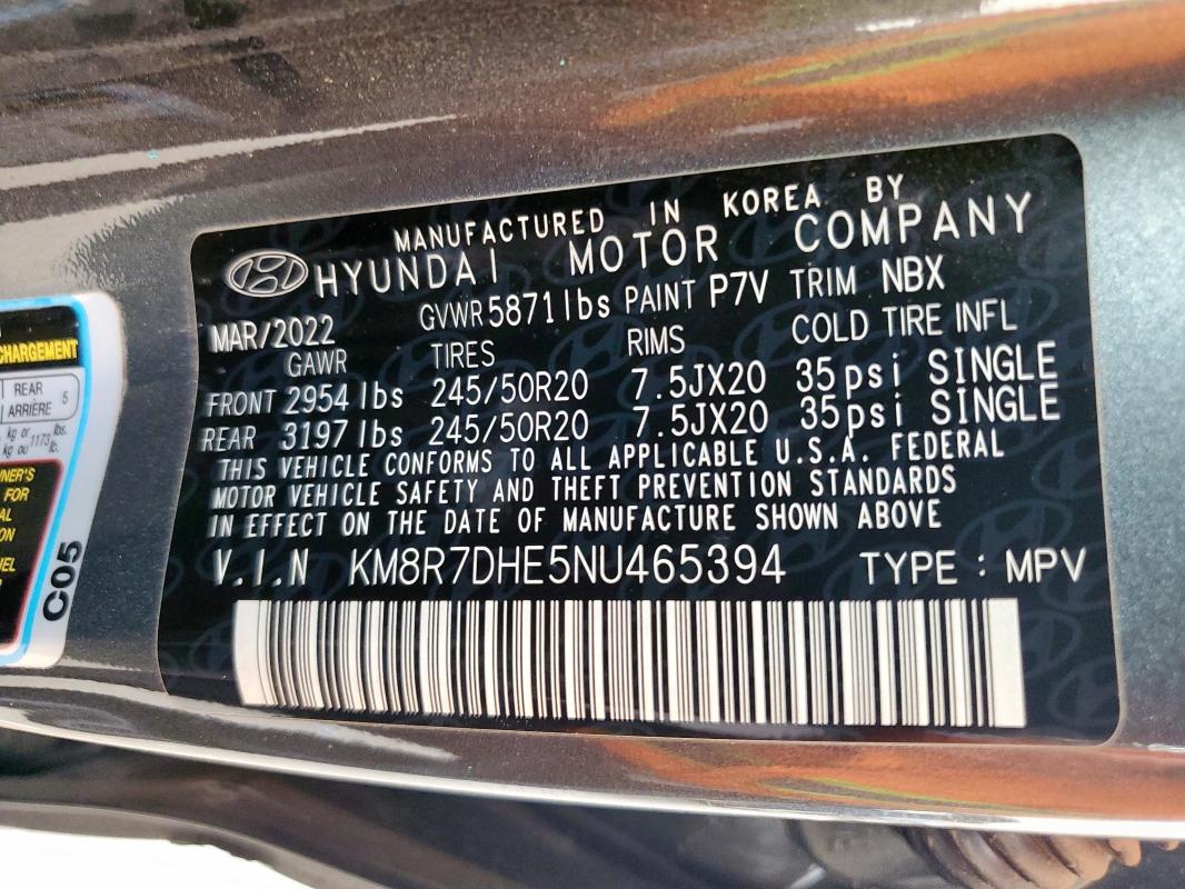 2022 HYUNDAI PALISADE C KM8R7DHE5NU465394