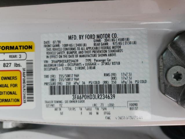 2020 FORD FUSION SE - 3FA6P0HD3LR234639