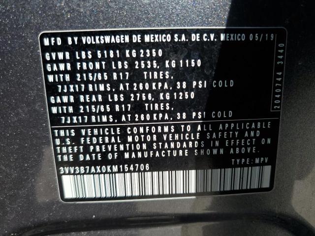 2019 VOLKSWAGEN TIGUAN SE 3VV3B7AX0KM154706