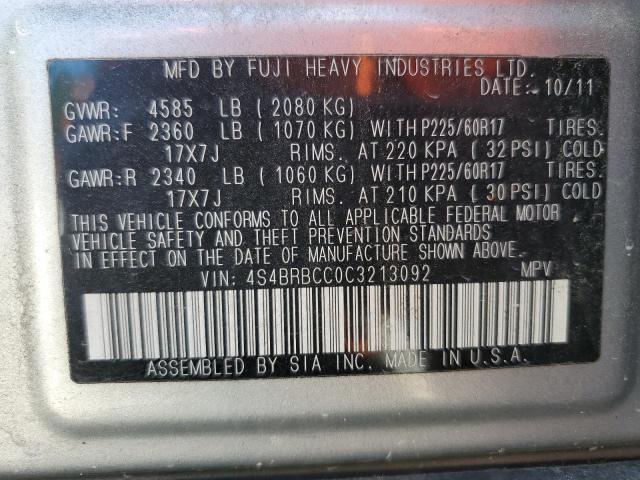 2012 SUBARU OUTBACK 2. - 4S4BRBCC0C3213092