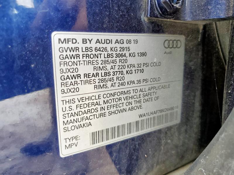 2019 AUDI Q7 PREMIUM - WA1LHAF78KD049016