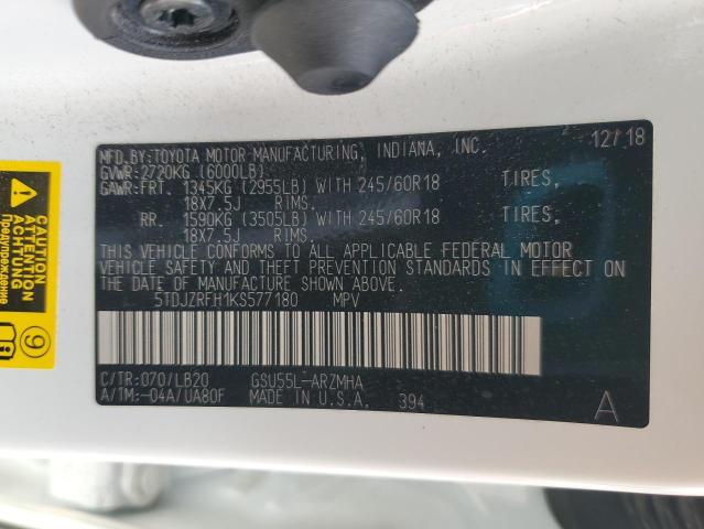 2019 TOYOTA HIGHLANDER - 5TDJZRFH1KS577180