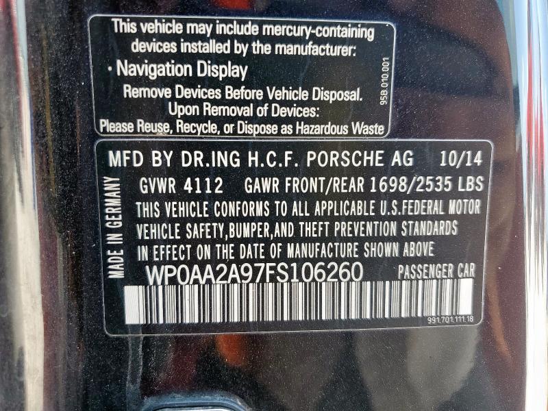 2015 PORSCHE 911 CARRER WP0AA2A97FS106260