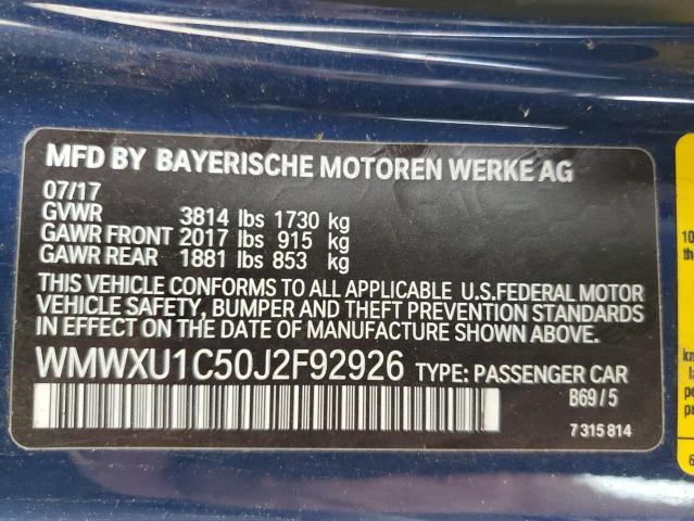 2018 MINI COOPER WMWXU1C50J2F92926