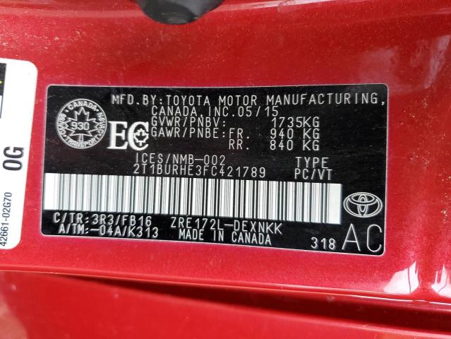 2015 TOYOTA COROLLA L - 2T1BURHE3FC421789