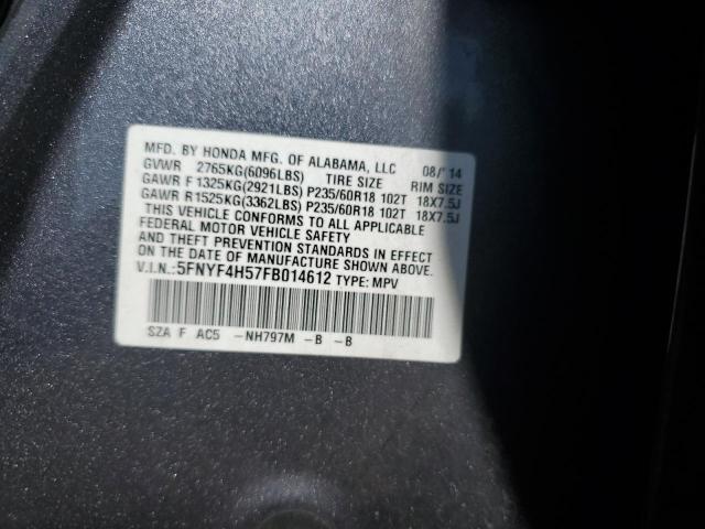 2015 HONDA PILOT EXL - 5FNYF4H57FB014612