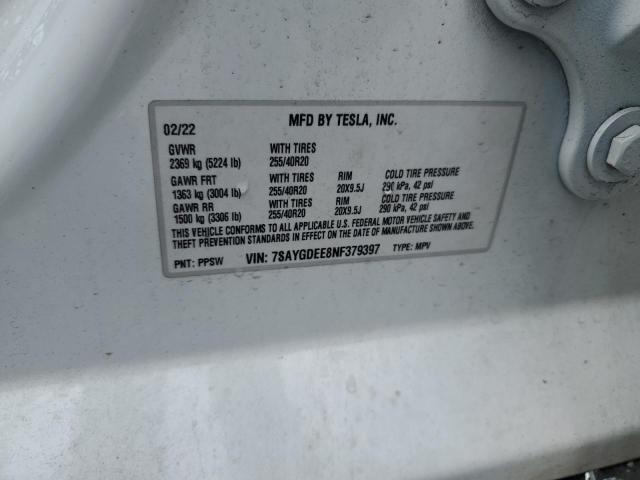 2022 TESLA MODEL Y 7SAYGDEE8NF379397
