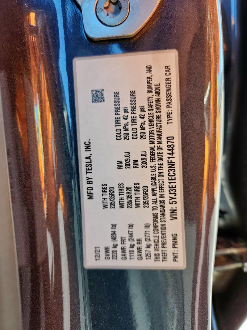 2022 TESLA MODEL 3 - 5YJ3E1EC3NF144870