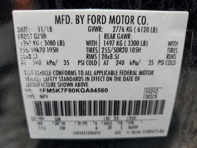 2019 FORD EXPLORER L - 1FM5K7F80KGA84560