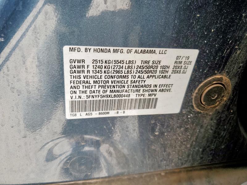 2020 HONDA PILOT TOUR 5FNYF5H9XLB000448