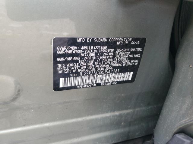 2019 SUBARU FORESTER L JF2SKASC4KH542241