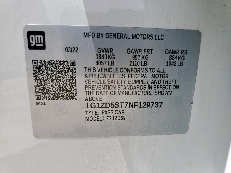 2022 CHEVROLET MALIBU 1G1ZD5ST7NF129737