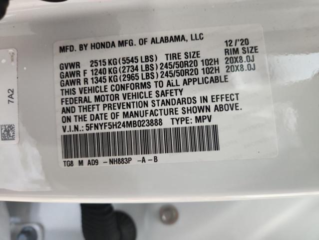 2021 HONDA PILOT SE 5FNYF5H24MB023888