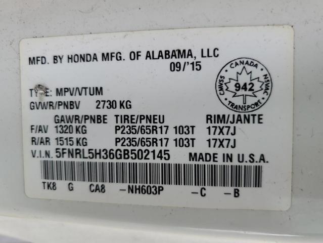 2016 HONDA ODYSSEY SE 5FNRL5H36GB502145