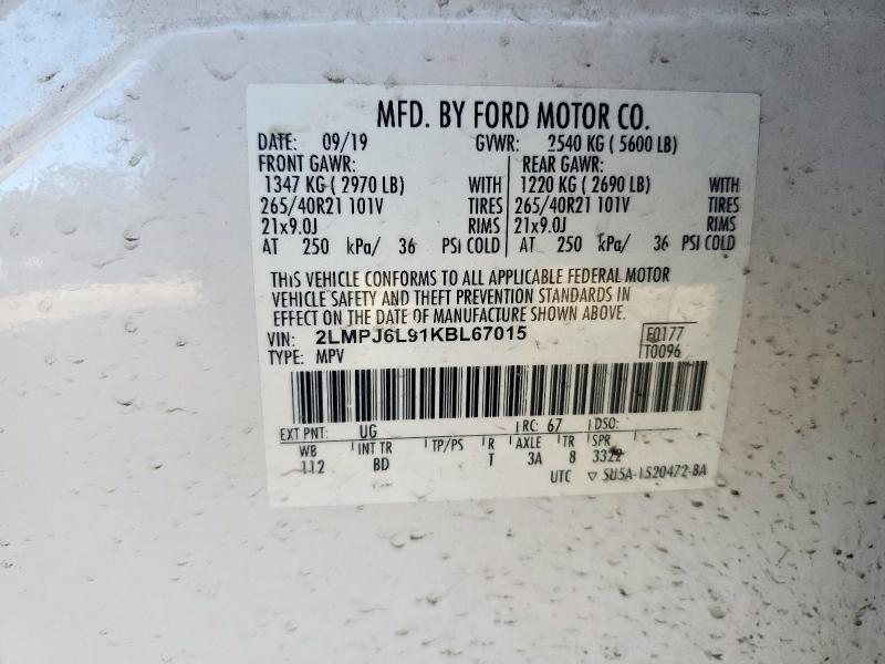 2019 LINCOLN NAUTILUS R 2LMPJ6L91KBL67015