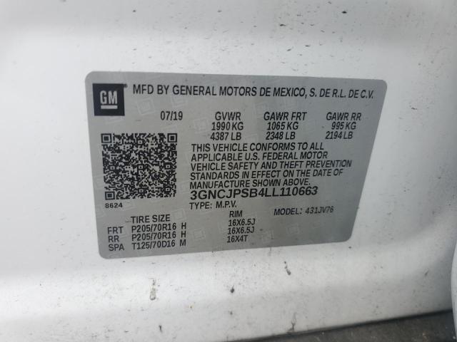 2020 CHEVROLET TRAX 1LT 3GNCJPSB4LL110663
