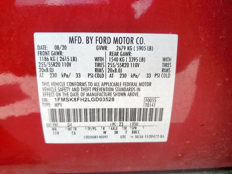 2020 FORD EXPLORER L - 1FMSK8FH2LGD03528
