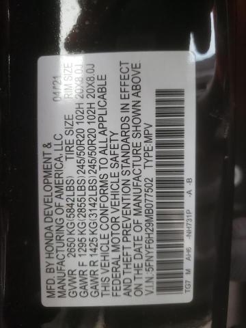 2021 HONDA PILOT SE 5FNYF6H29MB077502