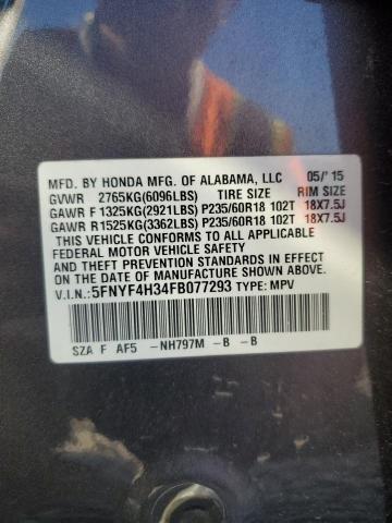 2015 HONDA PILOT SE 5FNYF4H34FB077293