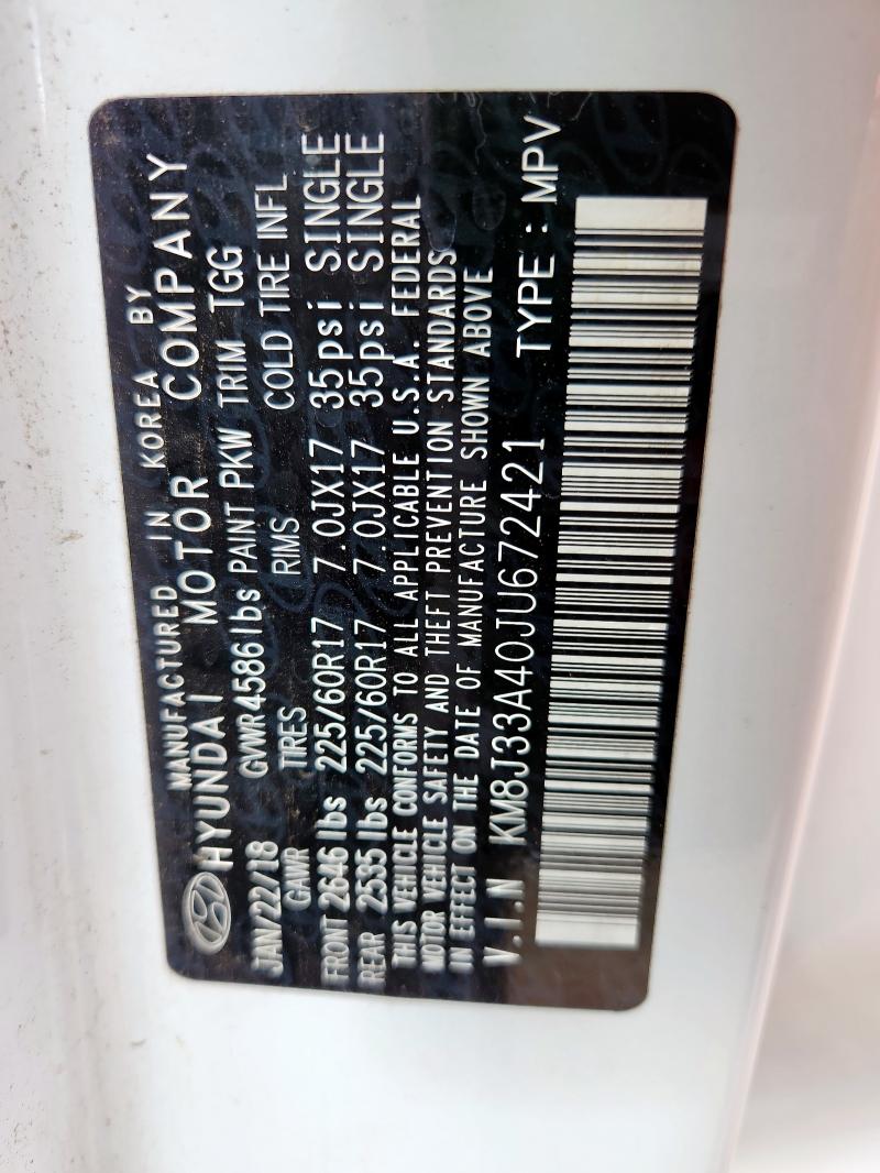 2018 HYUNDAI TUCSON SEL KM8J33A40JU672421