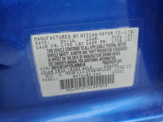 2016 NISSAN VERSA S - 3N1CN7AP7GL889818