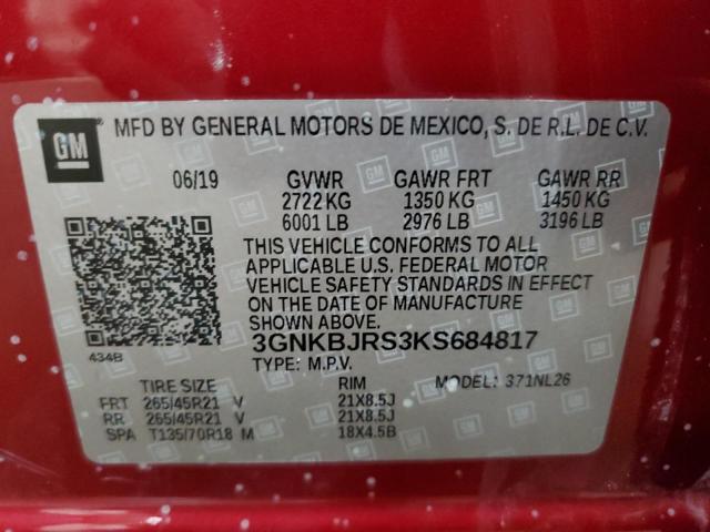 2019 CHEVROLET BLAZER RS 3GNKBJRS3KS684817