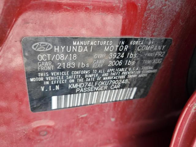2019 HYUNDAI ELANTRA SE KMHD74LF0KU790248