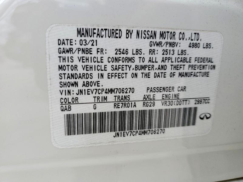 2021 INFINITI Q50 SENSOR JN1EV7CP4MM706270