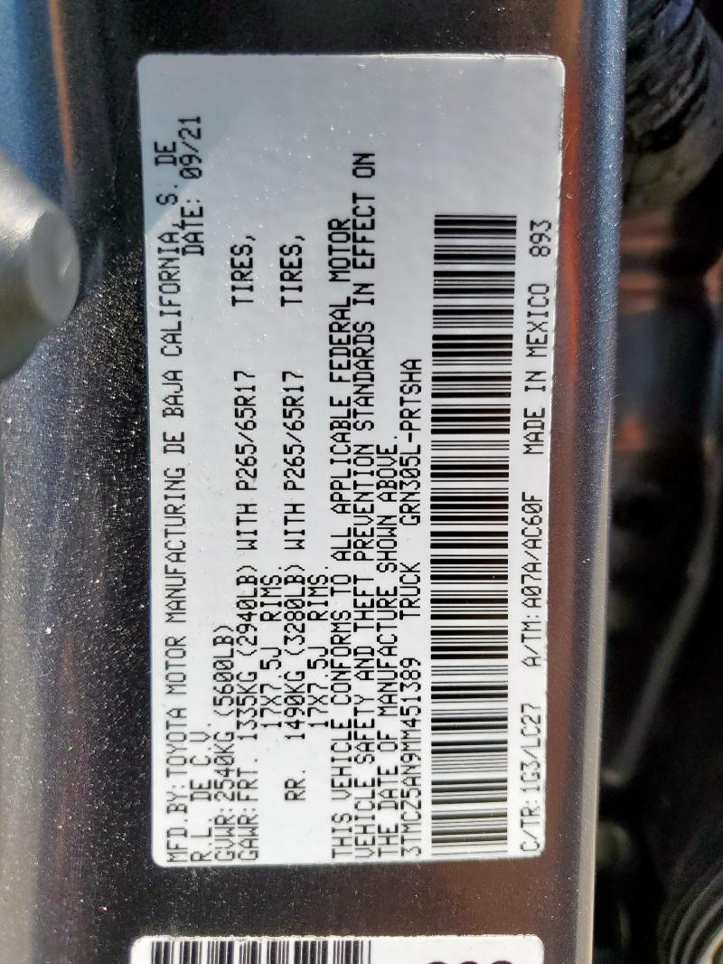 2021 TOYOTA TACOMA DOU - 3TMCZ5AN9MM451389