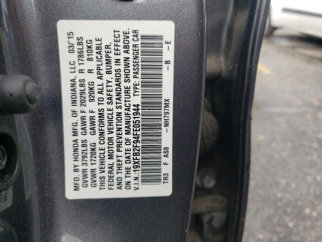 2015 HONDA CIVIC EXL - 19XFB2F94FE051944