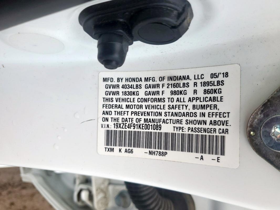 2019 HONDA INSIGHT TO 19XZE4F91KE001089