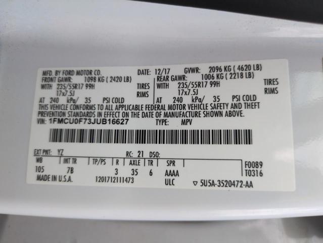 2018 FORD ESCAPE S 1FMCU0F73JUB16627