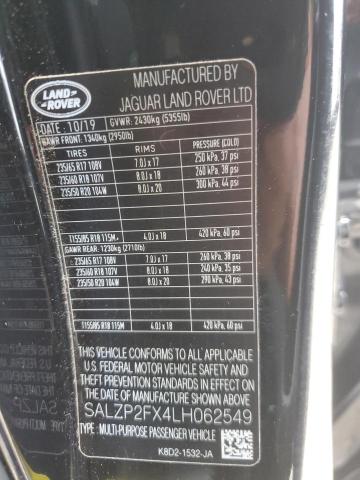 2020 LAND ROVER RANGE ROVE - SALZP2FX4LH062549