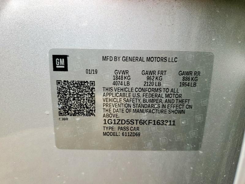 2019 CHEVROLET MALIBU LT 1G1ZD5ST6KF163311