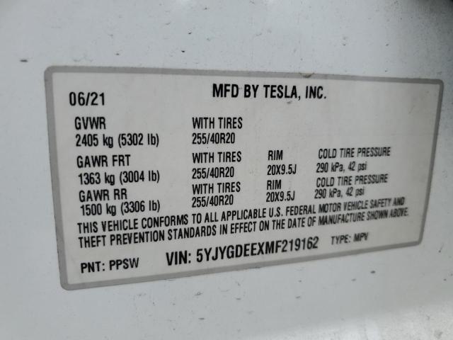 2021 TESLA MODEL Y 5YJYGDEEXMF219162