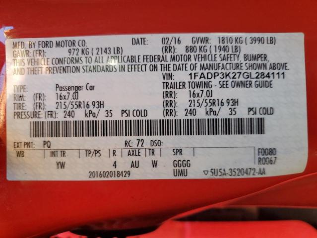 2016 FORD FOCUS SE 1FADP3K27GL284111