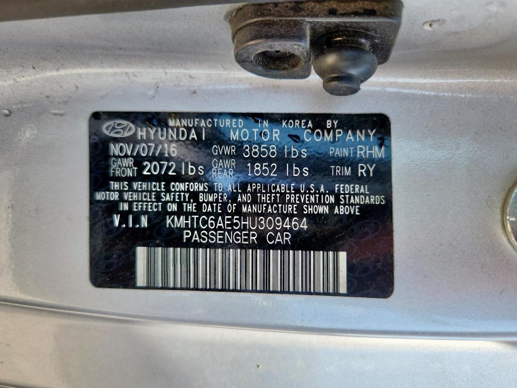 2017 HYUNDAI VELOSTER T - KMHTC6AE5HU309464