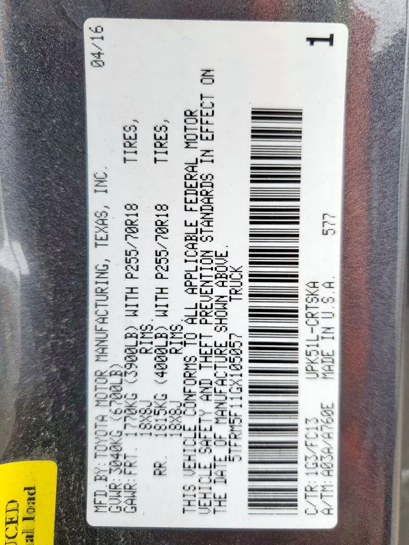 2016 TOYOTA TUNDRA DOU 5TFRM5F11GX105057
