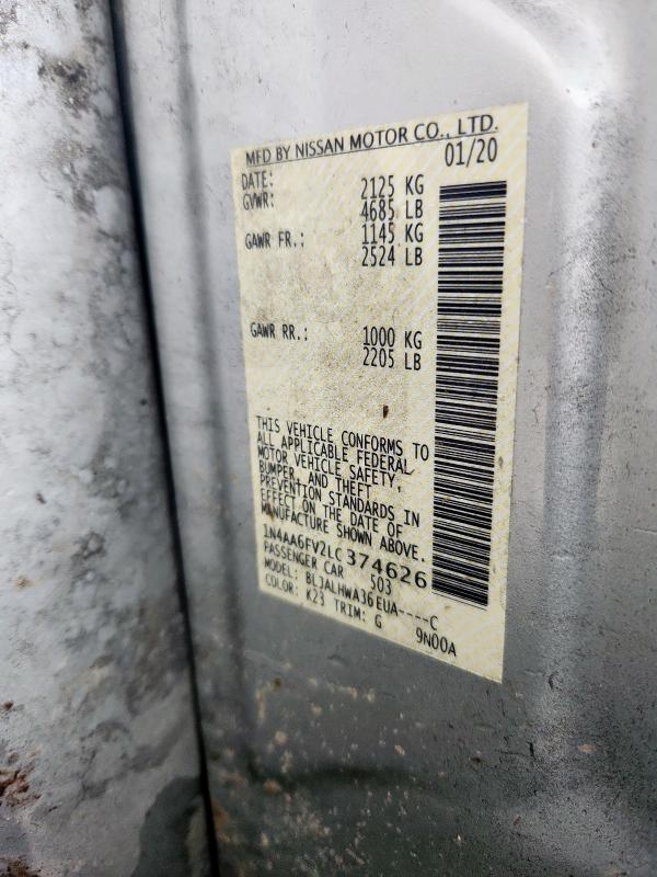 2020 NISSAN MAXIMA PLA 1N4AA6FV2LC374626
