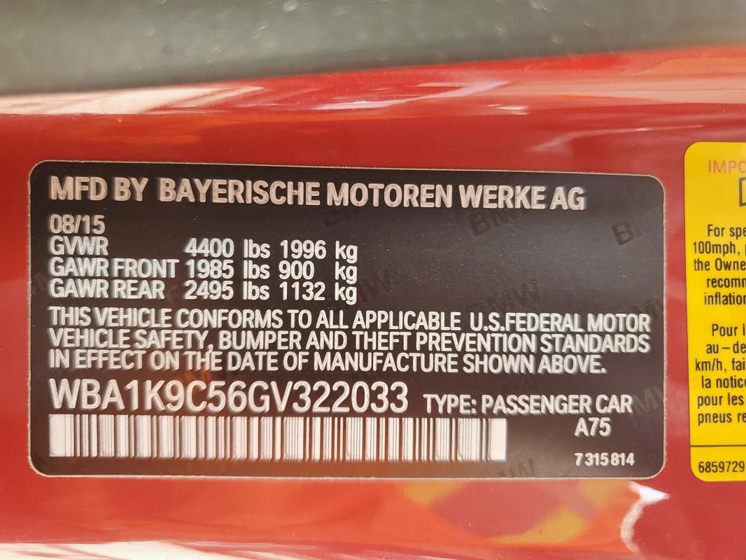 2016 BMW 228 I SULE WBA1K9C56GV322033